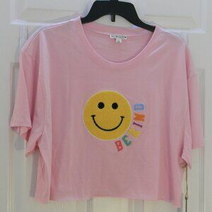 Love Dazed Pink Tee Be Kind Smiley Face Emoji Cropped NWT
